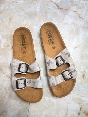 Biostep Double Buckle Slide Sandals in Light Gray Camo
